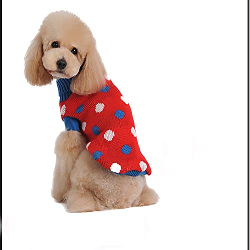 PUMYPOREITY Dog Sweater, Pet Turtleneck Knitwear for Small Medium Dogs, Puppy Cute Polka Dot Knitted Jumper for Fall Winter, Dog Pullover Knit Clothes Vest Sweatshirt Christmas New Year Holidays