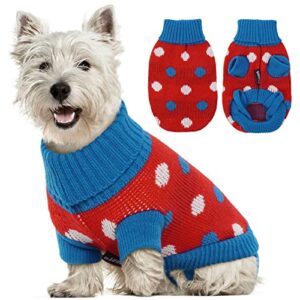 PUMYPOREITY Dog Sweater, Pet Turtleneck Knitwear for Small Medium Dogs, Puppy Cute Polka Dot Knitted Jumper for Fall Winter, Dog Pullover Knit Clothes Vest Sweatshirt Christmas New Year Holidays