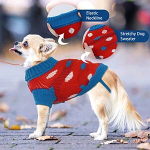 PUMYPOREITY Dog Sweater, Pet Turtleneck Knitwear for Small Medium Dogs, Puppy Cute Polka Dot Knitted Jumper for Fall Winter, Dog Pullover Knit Clothes Vest Sweatshirt Christmas New Year Holidays