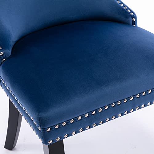 HomSof Upholstered Wing-Back Dining Chair with Backstitching Nailhead Trim and Solid Wood Legs, Set of 2, one Size, Blue
