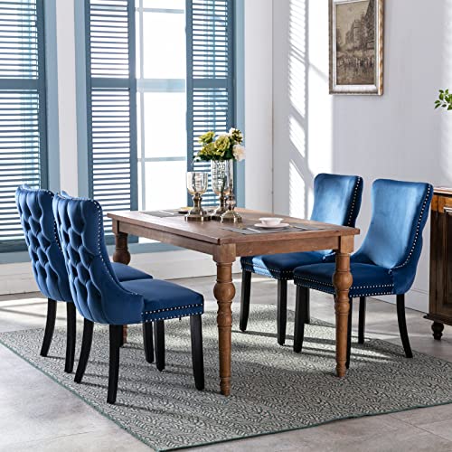 HomSof Upholstered Wing-Back Dining Chair with Backstitching Nailhead Trim and Solid Wood Legs, Set of 2, one Size, Blue