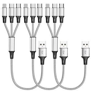 Multi Charging Cable, (3Pack 1FT) Short Multi USB Charger Cable Aluminum Braided 3 in 1 Universal Multiple Charging Cord with Type-C/Micro USB Connectors for Cell Phones Tablets (Charging Only)