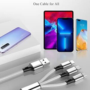 Multi Charging Cable, (3Pack 1FT) Short Multi USB Charger Cable Aluminum Braided 3 in 1 Universal Multiple Charging Cord with Type-C/Micro USB Connectors for Cell Phones Tablets (Charging Only)