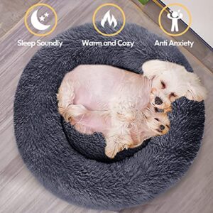 Calming Dog Bed for Small Dogs, Comfort Donut Dog Beds for Medium Large Dogs, Soft Anti-Anxiety Pet Bed for Dogs & Cats, Washable Fluffy Faux Fur Dog Cat Round Bed, Cute Puppy Cushion Bed