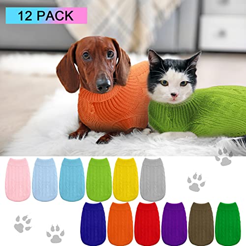 12 Pcs Bulk Small Dog Sweater Puppy Sweaters Turtleneck Cable Knit Dog Sweater Warm Knitted Pet Sweater Cold Weather Pet Clothes Apparel for Dogs Cats Small Medium Large Girl Boy (X-Small)