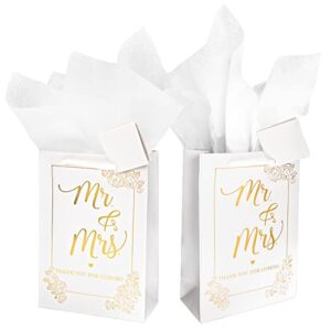 ecohola wedding party gift bags with white tissue papers, 12 pieces metallic gold foil fancy wedding gift bags for wedding bridal shower, bridesmaid gift bags, groomsmen gift bags party proposal bags with tag, 8"x5.5"x2.5"