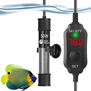 AquaMiracle Adjustable 50W Aquarium Heater Submersible Fish Tank Heater Super Short Aquarium Heater with LED Digital Display Thermostat, for Tanks 5-10 Gallons