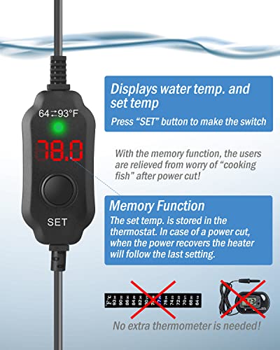 AquaMiracle Adjustable 50W Aquarium Heater Submersible Fish Tank Heater Super Short Aquarium Heater with LED Digital Display Thermostat, for Tanks 5-10 Gallons