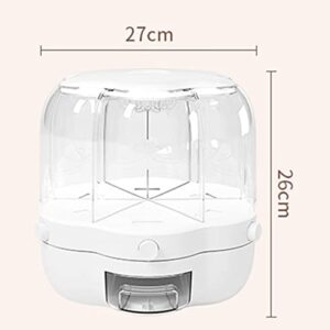 6-Grid Round Rice Dispenser 360° Rotating Food Bucket Transparent Rice Storage Container Rotatable Dry Food Fruit Cereal Storage Box Tank for Home Kitchen