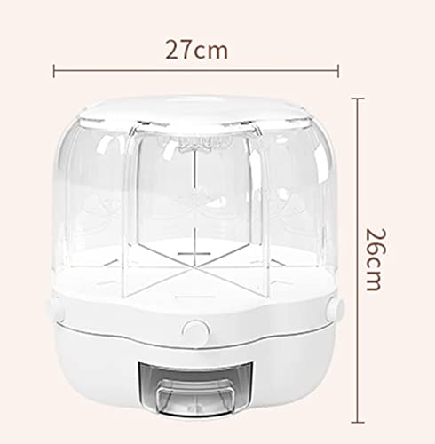 6-Grid Round Rice Dispenser 360° Rotating Food Bucket Transparent Rice Storage Container Rotatable Dry Food Fruit Cereal Storage Box Tank for Home Kitchen
