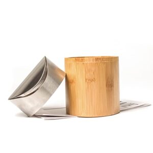 Bamboo Tabletop Trash Can with Lid, Small, Trash Can, Dust Box, Compact, Stylish, Stainless Steel, Bamboo, Natural