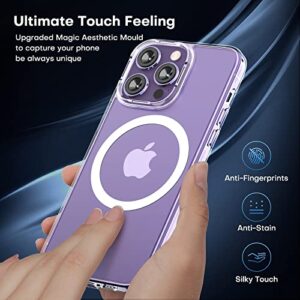 TAURI 【5 in 1 Magnetic Case for iPhone 14 Pro Max [Military Grade Drop Test] with 2X Screen Protector +2X Camera Lens Protector, Transparent Slim Fit Designed for Magsafe Case-Clear