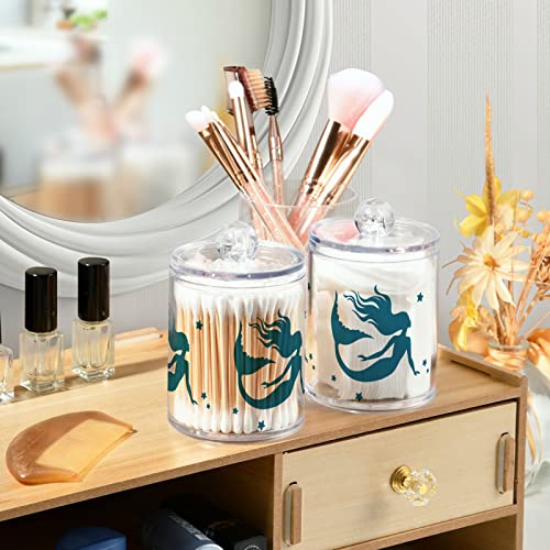 YYZZH Mermaid Star Silhouette On White 4 Pack Qtip Holder Dispenser for Cotton Swab Ball Round Pads Floss 10 Oz Apothecary Jar Set for Bathroom Canister Storage Makeup Organizer