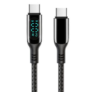 minslis dc01 usb c cable - 100w pd 5a fast charge, led display, nylon braided type c cord for samsung galaxy, macbook, ipad (3.3ft)