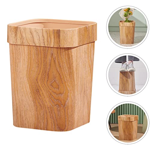 Zerodeko Small Trash Can, 3.17 Gallon Plastic Waste Bin with Wooden Pattern Rectangular Garbage Can Decorative Storage Container Waste Basket for Bathroom, Bedroom, Kitchen, Home, Office (12L)