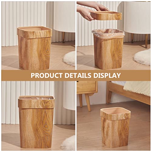 Zerodeko Small Trash Can, 3.17 Gallon Plastic Waste Bin with Wooden Pattern Rectangular Garbage Can Decorative Storage Container Waste Basket for Bathroom, Bedroom, Kitchen, Home, Office (12L)