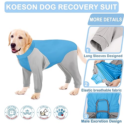 KOESON Dog Recovery Suit, Dog Onesie for Surgery Anti Licking Dog Surgical Recovery Suit for Abdominal Wound, Long Sleeve Dog Jumpsuit for Medium & Large Breeds Blue 3XL