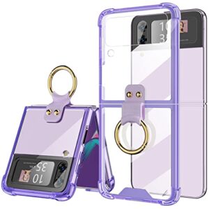 designed for samsung galaxy z flip 4 case clear with ring, anti-fall shockproof protective phone cover case compatible with galaxy z flip 4 case 5 g 2022 (clear purple)