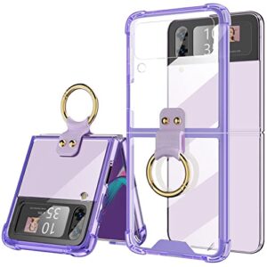 Designed for Samsung Galaxy Z Flip 4 Case Clear with Ring, Anti-Fall Shockproof Protective Phone Cover Case Compatible with Galaxy Z Flip 4 Case 5 G 2022 (Clear Purple)