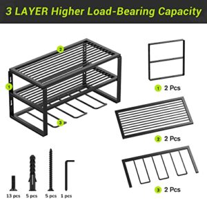 Bodato Power Tool Organizer, 3 Layers Wall Metal Floating Tool Shelf Garage Storage Drill Holder and Tool Holder, Heavy-Duty Utility Rack for Cordless Drill & Screwdriver Gift for Father, Husband