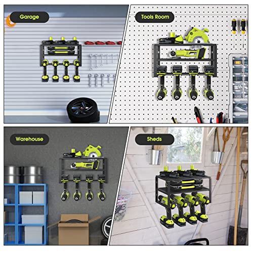 Bodato Power Tool Organizer, 3 Layers Wall Metal Floating Tool Shelf Garage Storage Drill Holder and Tool Holder, Heavy-Duty Utility Rack for Cordless Drill & Screwdriver Gift for Father, Husband