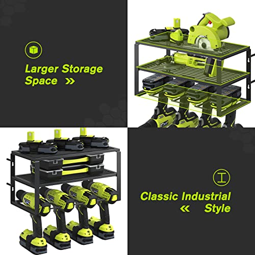 Bodato Power Tool Organizer, 3 Layers Wall Metal Floating Tool Shelf Garage Storage Drill Holder and Tool Holder, Heavy-Duty Utility Rack for Cordless Drill & Screwdriver Gift for Father, Husband