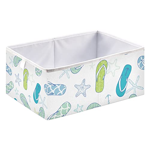 Flip Flops Summer Storage Basket Storage Bin Rectangular Collapsible Storage Containers Cute Bin Organizer for Closet Shelf Car