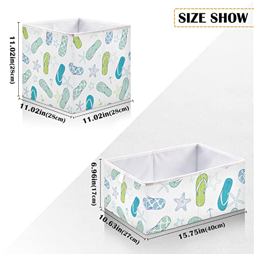 Flip Flops Summer Storage Basket Storage Bin Rectangular Collapsible Storage Containers Cute Bin Organizer for Closet Shelf Car