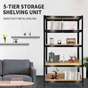 Xinng Heavy Duty Shelving Unit 5 Tier Steel Metal Industrial Shelving Rack for Garage Sheds Storage 875KG Capacity Boltless Easy Assemble Height Adjustable Shelves 29.5" W x 11.8" D x 66.9" H Black