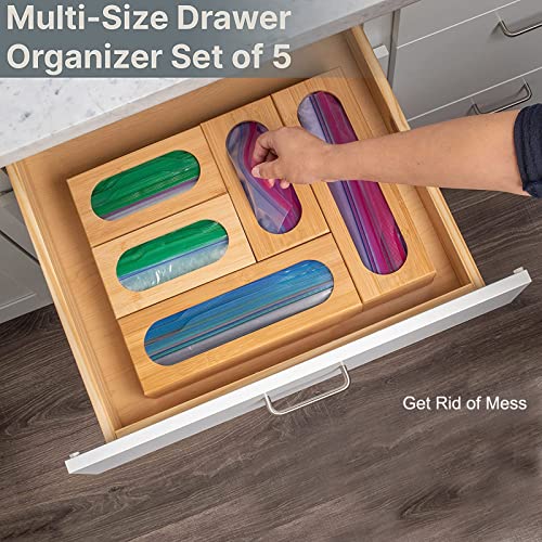 Ziplock Bag Organizer for Kitchen Drawer, Food Storage Bag Organizer, Sandwich Bag Organizer for Drawer, Plastic Bag Container Compatible with Gallon, Quart, Sandwich and Snack Variety Size Bag