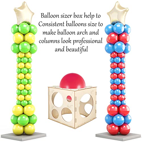 Aoibrloy 12 Holes Wood Balloon Sizer Cube Box, Collapsible Balloon Size Measuring Tool for Balloon Garland Balloon Columns Balloon Arches Decorations (2-10 INCH)