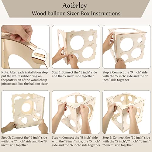 Aoibrloy 12 Holes Wood Balloon Sizer Cube Box, Collapsible Balloon Size Measuring Tool for Balloon Garland Balloon Columns Balloon Arches Decorations (2-10 INCH)