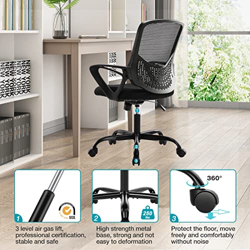 JHK Ergonomic Office Home Desk Mesh Fixed Armrest, Executive Computer Chair with Soft Foam Seat Cushion and Lumbar Support, Black