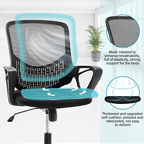 JHK Ergonomic Office Home Desk Mesh Fixed Armrest, Executive Computer Chair with Soft Foam Seat Cushion and Lumbar Support, Black