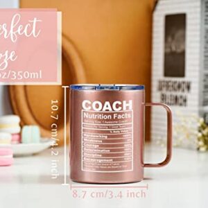 Onebttl Coach Gifts, Funny Gift Idea for Appreciation, Christmas, Birthday, 12oz Stainless Steel Insulated Travel Coffee Mug - Coach Nutriton Facts RoseGold