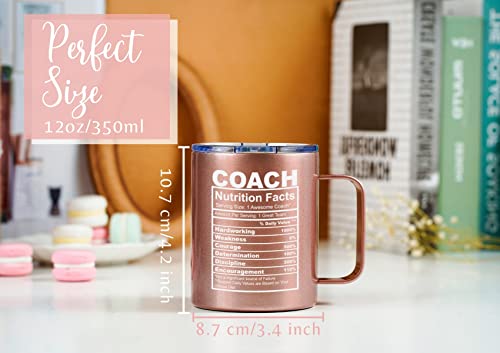 Onebttl Coach Gifts, Funny Gift Idea for Appreciation, Christmas, Birthday, 12oz Stainless Steel Insulated Travel Coffee Mug - Coach Nutriton Facts RoseGold