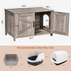 Homhedy Cat Litter Box Enclosure,Litter Box Furniture Hidden with Barn Door,Wooden Cat Washroom Furniture,Cat House,Fit Most of Litter Box, Greige