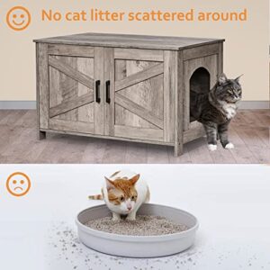 Homhedy Cat Litter Box Enclosure,Litter Box Furniture Hidden with Barn Door,Wooden Cat Washroom Furniture,Cat House,Fit Most of Litter Box, Greige