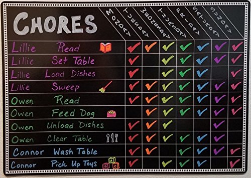 Chore Board | with 8 Pack Vibrant Liquid Chalk Markers | 12x17 Magnetic Dry Erase Chore Chart Reward Chart for Kids and Adults | Chore Chart for Kids Multiple Kids