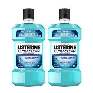 listerine ultraclean oral care antiseptic mouthwash, everfresh technology to help fight bad breath, gingivitis, plaque & tartar, ada-accepted oral rinse, cool mint, 1 l, pack of 2