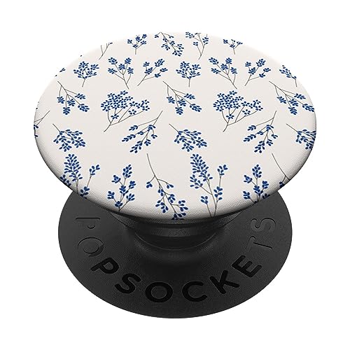 Blue Flower Pattern White PopSockets Standard PopGrip