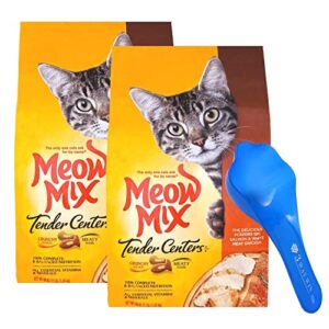 meow mix tender centers dry cat food bundle | includes 2 bags of meow mix tender centers cat food salmon & white meat chicken flavors (3 lb) | plus paw food scoop!