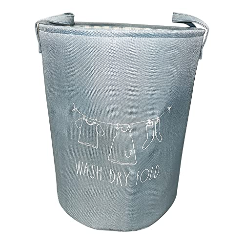 Rae Dunn Foldable Design Laundry Basket (Wash. Dry. Fold./Light Blue)