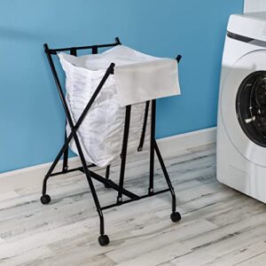 honey-can-do single bounce back hamper - no bend laundry basket with wheels and lid, black/white hmp-09748 black