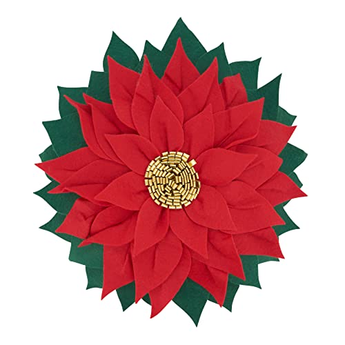 SARO LIFESTYLE Felt Poinsettia Throw Pillow with Poly Filling