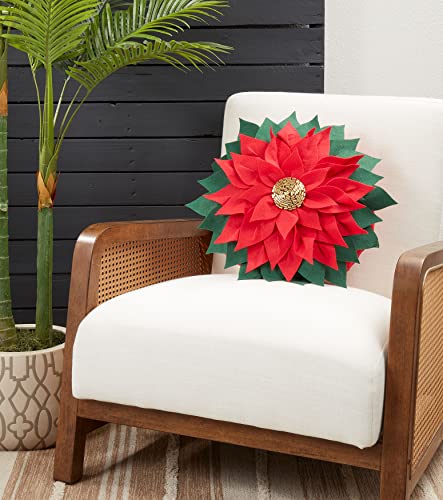 SARO LIFESTYLE Felt Poinsettia Throw Pillow with Poly Filling