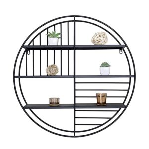 sheffield home 24 inch linear lines round metal floating shelf, black
