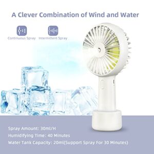 Portable Misting Fan, Handheld Personal Mist Fan, Battery Operated Rechargeable Mini Mister Fan 2500 mAh with Water Spray, Small Cooling Up to 7.8h for Travel, Desk, Camping