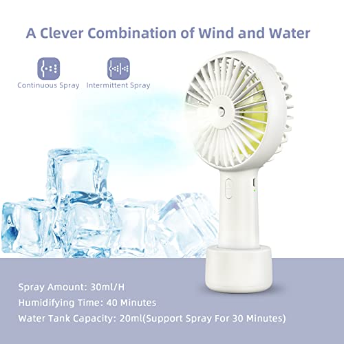 Portable Misting Fan, Handheld Personal Mist Fan, Battery Operated Rechargeable Mini Mister Fan 2500 mAh with Water Spray, Small Cooling Up to 7.8h for Travel, Desk, Camping