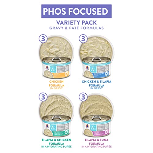 Weruva Wx Phos Focused, Pate & Gravy Formulas Variety Pack, 3oz Can (Pack of 12)